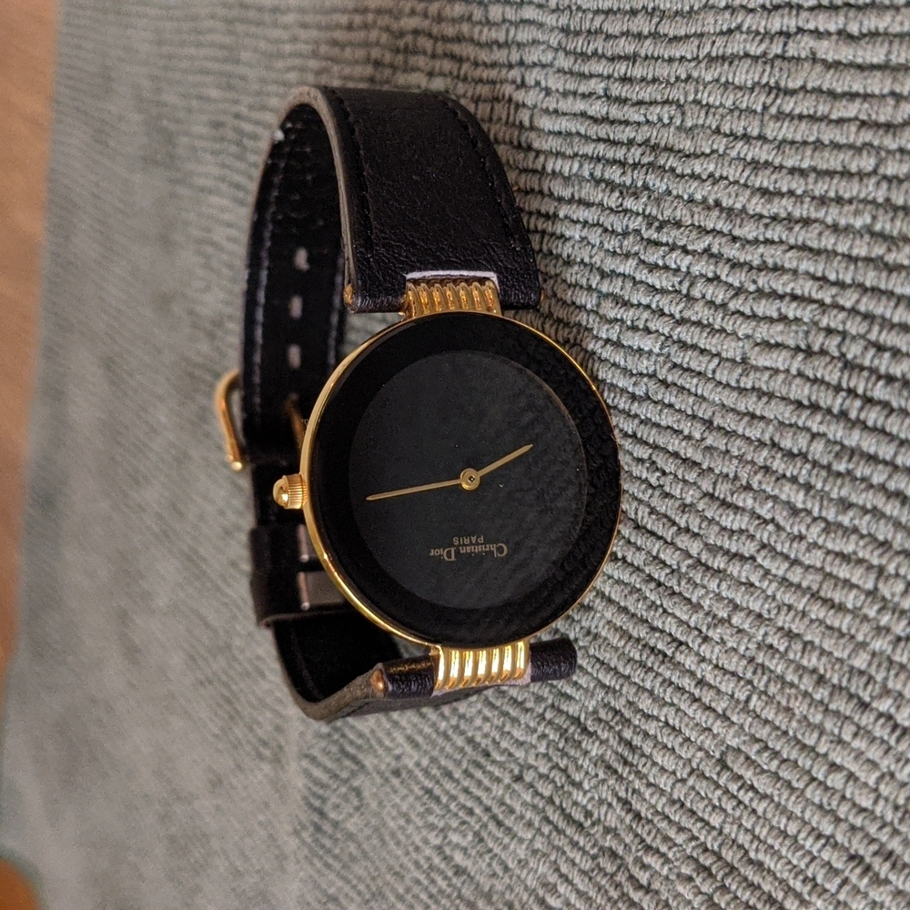 Christian Dior Woman's Watch Black Band with Black Dial and Gold-Tone